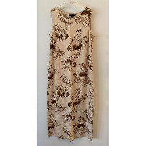 Norton McNaughton Sleeveless Midi Dress Beige Brown Floral Medium